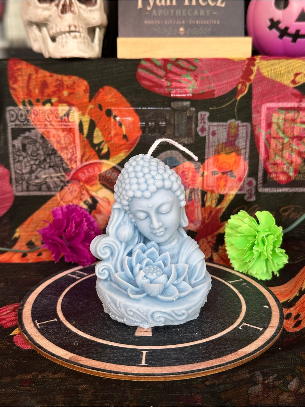 Handmade Blue Buddha Lotus Candle – Meditation & Spiritual Decor
